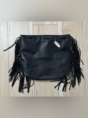 Victoria’s Secret Black Fringe Tote Bag Faux Leather Boho Western  Bag NWT